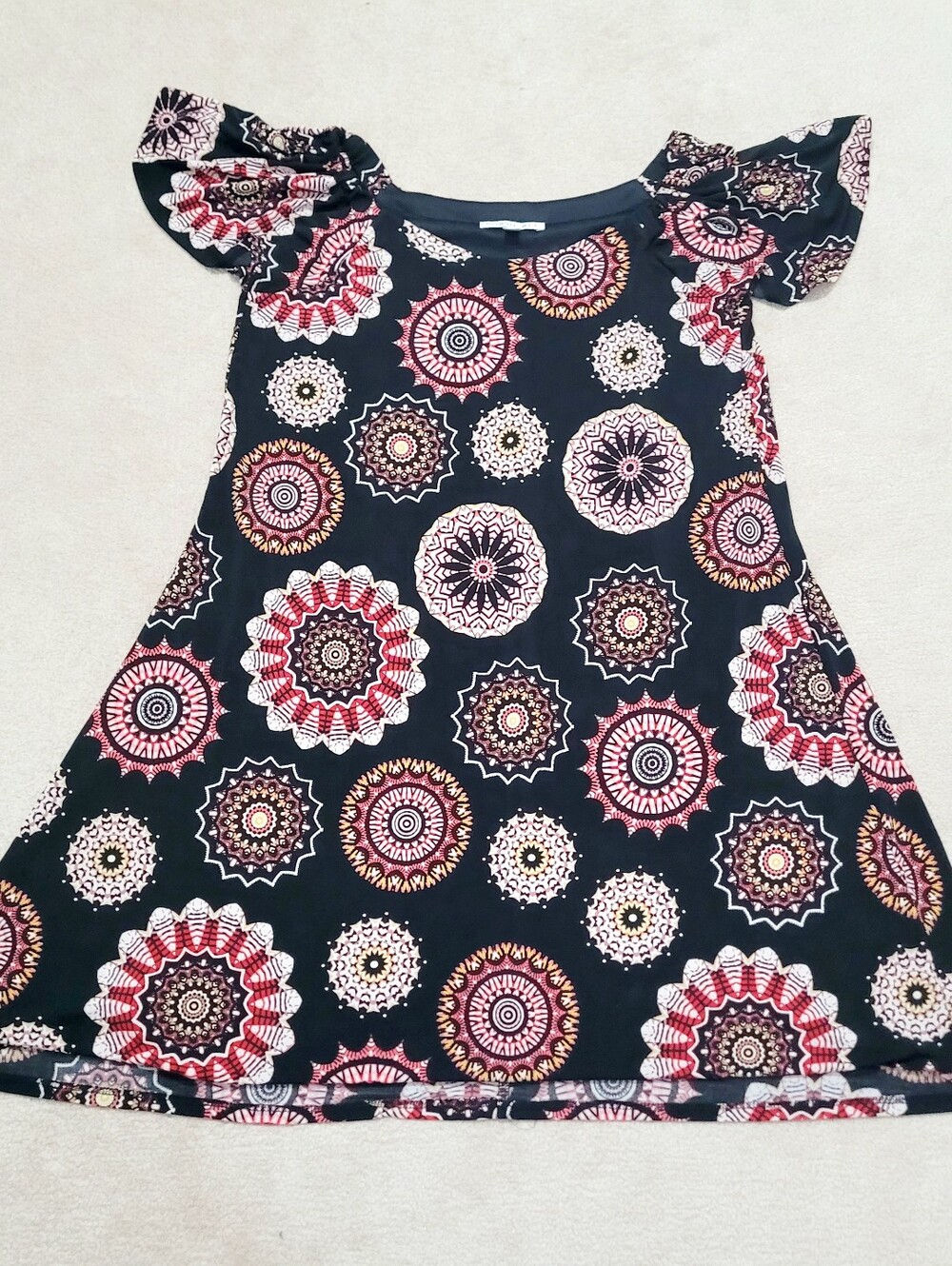 Robbie Bee Dress Medium Black Pink Medallion Print Swing Shift Stretch Casual - Picture 7 of 12